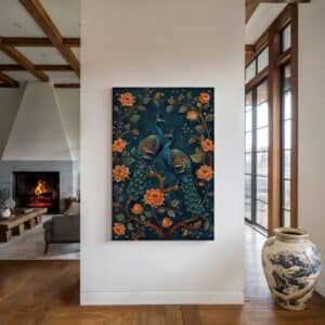 Peacocks on Blossom Branch Canvas, Colorful Print Artwork Inspired by Indian Art for Vibrant Contemporary Home Décor, Special Wedding Gift Idea - photo #2