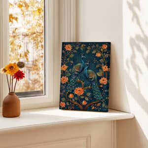 Peacocks on Blossom Branch Canvas, Colorful Print Artwork Inspired by Indian Art for Vibrant Contemporary Home Décor, Special Wedding Gift Idea - photo #7