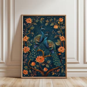 Peacocks on Blossom Branch Print, Stunning Large Wall Art in Indian Folk Art Style for Contemporary and Art Deco Spaces, Great for Gifting - photo #2