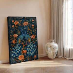 Peacock Couple and Branches with Flowers Canvas, Colorful Indian Folk Art Style Print for Contemporary Living Room Decor, Unique Housewarming Gift - photo #2