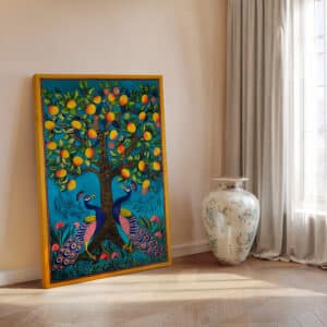 Two Peacocks Under Mango Tree Print Canvas, Colorful Pichwai and Indian Style Wall Art for Vibrant Indian Decor, Perfect Housewarming Gift - photo #1