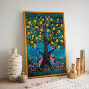 Two Peacocks Under Mango Tree Print Canvas, Colorful Pichwai and Indian Style Wall Art for Vibrant Indian Decor, Perfect Housewarming Gift - photo #3