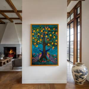 Two Peacocks Under Mango Tree Print Canvas, Colorful Pichwai and Indian Style Wall Art for Vibrant Indian Decor, Perfect Housewarming Gift - photo #2