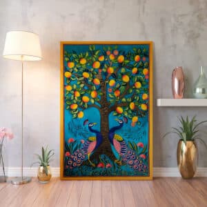 Two Peacocks Under Mango Tree Print Canvas, Colorful Pichwai and Indian Style Wall Art for Vibrant Indian Decor, Perfect Housewarming Gift - photo #4