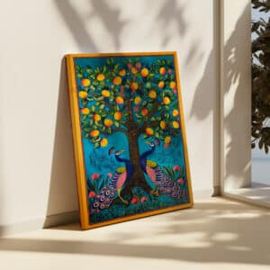 Two Peacocks Under Mango Tree Print Canvas, Colorful Pichwai and Indian Style Wall Art for Vibrant Indian Decor, Perfect Housewarming Gift - photo #7