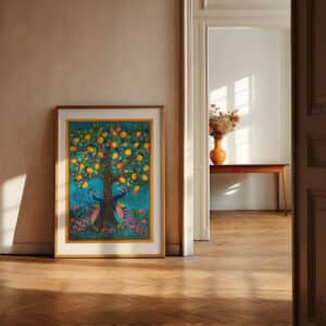 Two Peacocks under Mango Tree Print Artwork, Vibrant Pichwai Style Wall Art for Indian Home Decor, Colorful Piece Perfect for Housewarming Gift - photo #4