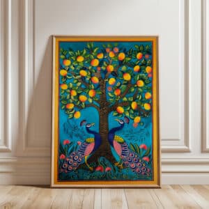 Two Peacocks under Mango Tree Print Artwork, Vibrant Pichwai Style Wall Art for Indian Home Decor, Colorful Piece Perfect for Housewarming Gift - photo #3