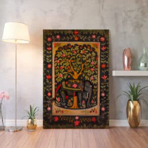 Elephant and Mango Tree Print on Canvas, Black Wall Decor Inspired by Traditional Indian Folk Art, Perfect for Living Room or Unique Housewarming Gift - photo #5