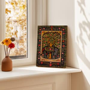 Elephant and Mango Tree Print on Canvas, Black Wall Decor Inspired by Traditional Indian Folk Art, Perfect for Living Room or Unique Housewarming Gift - photo #4