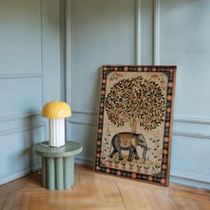 Beige & Black Elephant Print on Canvas in Style of Indian Art, Elegant Madhubani & Mughal Motif Style Artwork for Living Room, Thoughtful Gift - photo #7