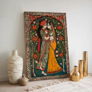 Indian Radha Krishna Canvas Wall Art, Traditional Hindu & Madhubani Painting Style Print, Perfect for Home Decor, Wedding or Spiritual Gifts - photo #1