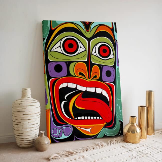 Colorful Abstract Portrait Print on Canvas Inspired by Aboriginal Art, Vibrant Indigenous Style Wall Art for Home Decor, Unique Housewarming Gift