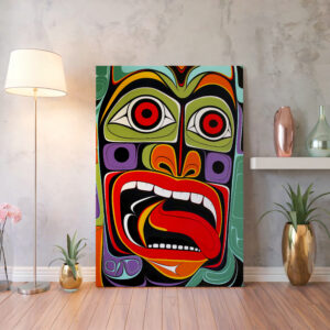 Colorful Abstract Portrait Print on Canvas Inspired by Aboriginal Art, Vibrant Indigenous Style Wall Art for Home Decor, Unique Housewarming Gift - photo #3