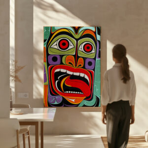 Colorful Abstract Portrait Print on Canvas Inspired by Aboriginal Art, Vibrant Indigenous Style Wall Art for Home Decor, Unique Housewarming Gift - photo #1