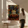 Colorful Frog Canadian Aboriginal Inspired Wall Art, Maximalist & Indigenous Style Artwork Canvas for Living Room, Perfect Gift for Cultural Enthusiasts