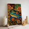 Bold Floral Frog Canvas in Style of Canadian Indigenous Art, Colorful Maximalist & Aboriginal Themed Wall Decor for Home or Housewarming Gift