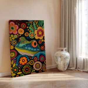 Bold Floral Frog Canvas in Style of Canadian Indigenous Art, Colorful Maximalist & Aboriginal Themed Wall Decor for Home or Housewarming Gift - photo #5