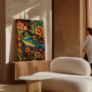 Bold Floral Frog Canvas in Style of Canadian Indigenous Art, Colorful Maximalist & Aboriginal Themed Wall Decor for Home or Housewarming Gift - photo #4