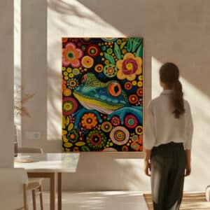 Bold Floral Frog Canvas in Style of Canadian Indigenous Art, Colorful Maximalist & Aboriginal Themed Wall Decor for Home or Housewarming Gift - photo #3