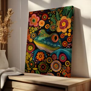 Bold Floral Frog Canvas in Style of Canadian Indigenous Art, Colorful Maximalist & Aboriginal Themed Wall Decor for Home or Housewarming Gift - photo #2