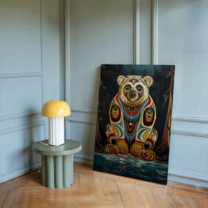 Beige & Black Bear Canvas Wall Art in Style of Canadian Aboriginal Artwork, Perfect Print for Modern & Maximalist Home Decor, Housewarming Gift