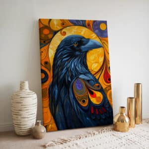 Bold Raven Canadian Indigenous Style Canvas, Maximalist Bird Print Artwork Perfect for Contemporary Home Decor, Unique Housewarming Gift