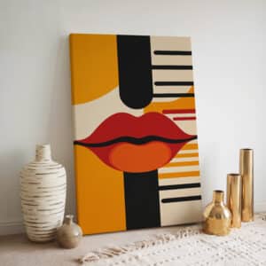 Red Bold Lips Bauhaus Style Canvas, Colorful Abstract & Mid Century Modern Print for Stylish Home Decor, MCM Wall Art Gift for Enthusiasts