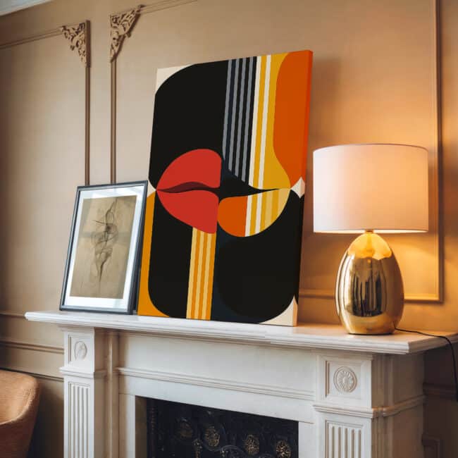 Abstract Lips Bauhaus Style Wall Art, Colorful Geometric Mid-Century Modern Canvas Print for Home Decor Interiors, Unique Gift for Art Lovers