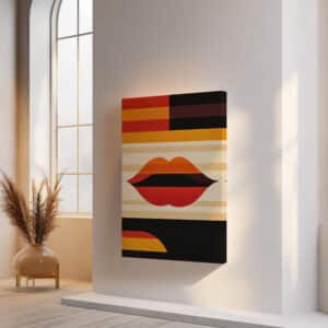 Bold Geometric Lips Canvas Wall Art, Colorful Bauhaus Style Artwork for Modern Spaces, Perfect Birthday Gift for Abstract Interior Design Enthusiasts