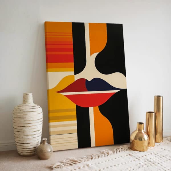 Lips Bauhaus Inspired Canvas, Decorative Mid Century Wall Art For Stylish Home Accents, Ideal Print Artwork Gift for Art Lovers and Trendy Spaces