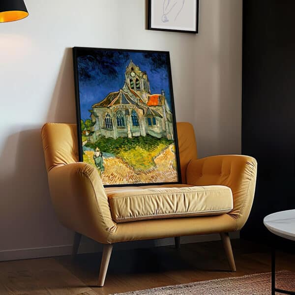 Vincent Van Gogh The Church at Auvers Artwork, Framed Art Reproduction Print of Timeless Impressionist Masterpiece for Home and Office Decor