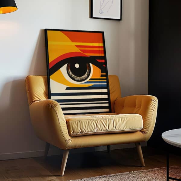 Geometric Watching Eye Bauhaus Style Wall Art, Vibrant MCM Mid-Century Modern Print Artwork for Living Room, Perfect Housewarming Gift