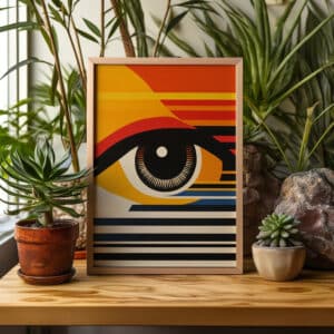 Geometric Watching Eye Bauhaus Style Wall Art, Vibrant MCM Mid-Century Modern Print Artwork for Living Room, Perfect Housewarming Gift - photo #4