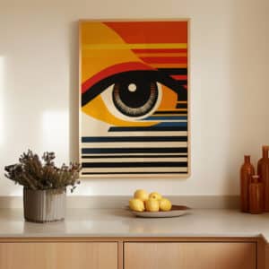 Geometric Watching Eye Bauhaus Style Wall Art, Vibrant MCM Mid-Century Modern Print Artwork for Living Room, Perfect Housewarming Gift - photo #14