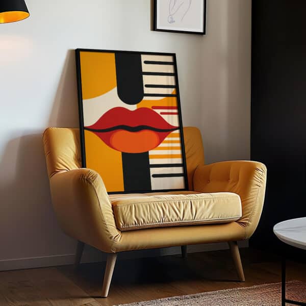 MCM Bold Red Lips Wall Art, Eye-Catching Minimalistic & Mid Century Modern Art Print for Retro Decor, Perfect Gift for Home or Gallery Display