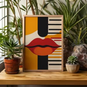 MCM Bold Red Lips Wall Art, Eye-Catching Minimalistic & Mid Century Modern Art Print for Retro Decor, Perfect Gift for Home or Gallery Display - photo #1