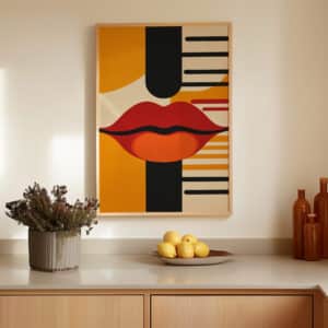 MCM Bold Red Lips Wall Art, Eye-Catching Minimalistic & Mid Century Modern Art Print for Retro Decor, Perfect Gift for Home or Gallery Display - photo #12