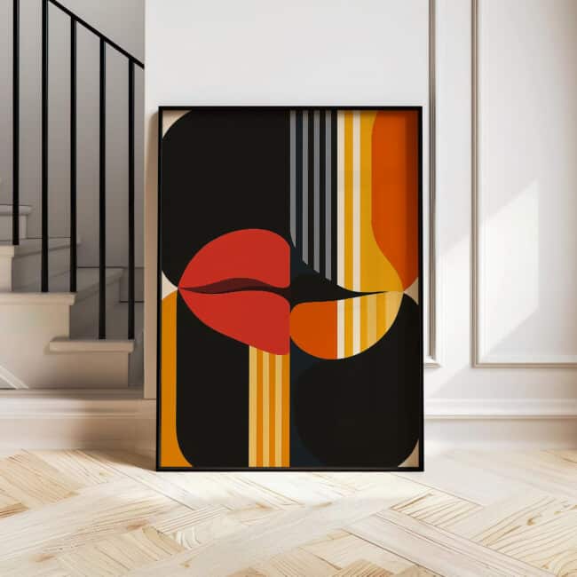Colorful Abstract Lips Bauhaus-Inspired Wall Art, MCM Bold Geometric Minimalist Print for Chic Home Decor, Mid Century Modern Birthday Gift