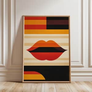 Geometric Lips in Style Bauhaus Art Print, Vibrant MCM Modern Wall Decor for Mid-Century Enthusiasts, Perfect Home Decor Gift for Art Lovers