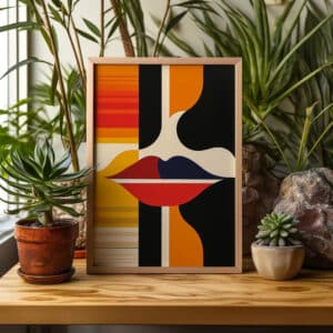 Abstract Lips Bauhaus-Inspired Wall Art, Stylish MCM Geometric Print Artwork for Adding Flair to Modern Home Walls, Ideal Gift for Art Collectors - photo #5