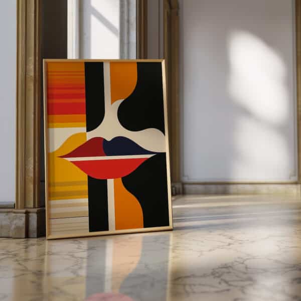 Abstract Lips Bauhaus-Inspired Wall Art, Stylish MCM Geometric Print Artwork for Adding Flair to Modern Home Walls, Ideal Gift for Art Collectors