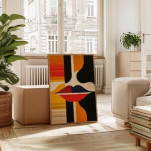 Abstract Lips Bauhaus-Inspired Wall Art, Stylish MCM Geometric Print Artwork for Adding Flair to Modern Home Walls, Ideal Gift for Art Collectors - photo #12