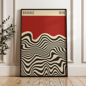 Brick Red Bauhaus 1919 Style Wall Art, Chic Geometric Print Artwork for Mid Century Modern Decor, Ideal MCM Home Gift for Art Enthusiasts