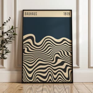 Deep Slate Blue Bauhaus Inspired Wall Art, MCM Geometric Modern Print for Minimalist Decor, Perfect Retro Style Home Gift for Art Lovers