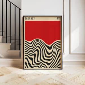 Cherry Red Bauhaus 1919 Inspired Wall Art Print, Vibrant Retro Geometric Print Design for Elegant Home Decor and Unique Artwork Gift