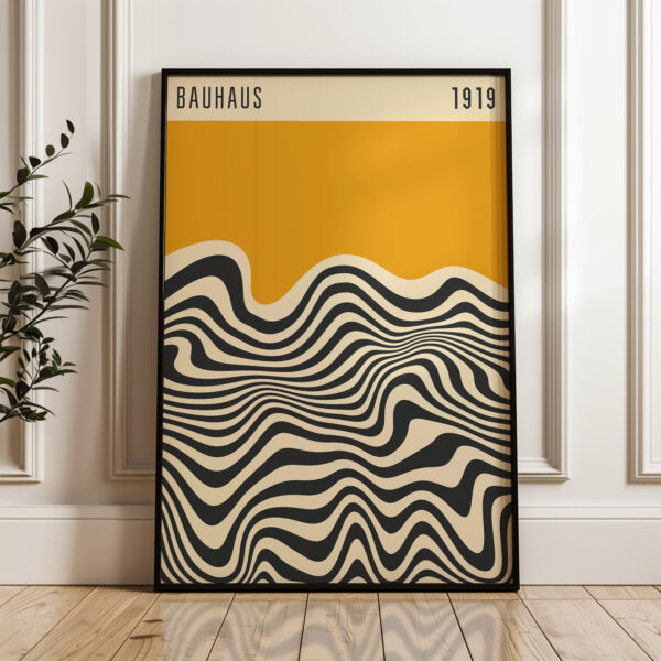 Amber Yellow 1919 Bauhaus Style Wall Art, Mid Century Modern Design for Stylish Geometric Home Decor, Unique Gift for Art Enthusiasts