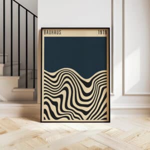 Deep Slate Blue Bauhaus 1919 Style Artwork, Minimalist Retro MCM Poster Wall Art for Home Styling, Unique Print Gift for Art Lovers