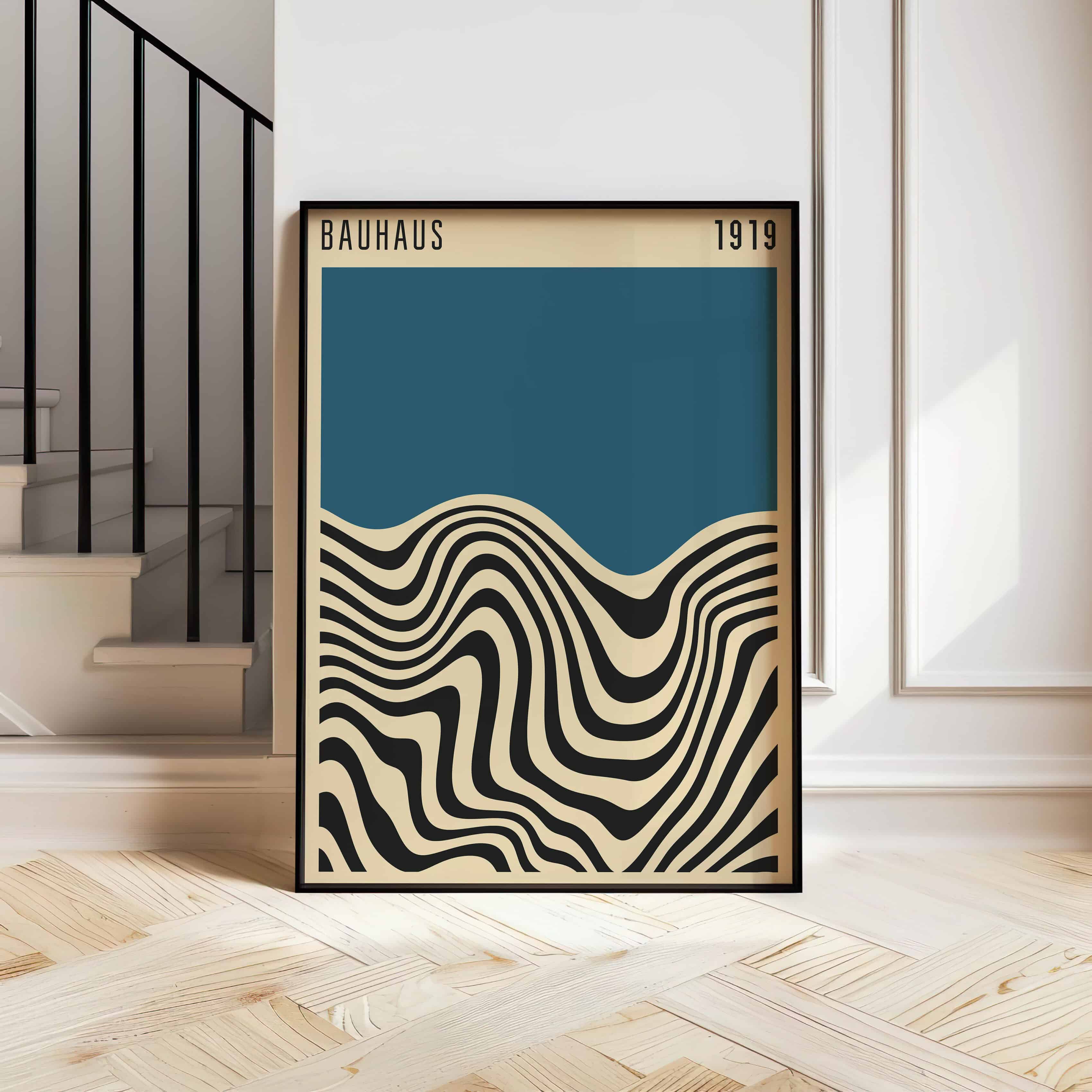 Steel Blue Bauhaus 1919 Inspired Home Decor, Retro MCM Mid-Century Modern Wall Art Print, Ideal Gift for Minimalism Enthusiasts & Art Collectors