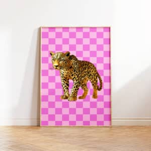Preppy Vibrant Dopamine Leopard Checkerboard Wall Art, Quirky and Fun Kitsch Home Decor for Stylish Spaces, Perfect Gift for Art Enthusiasts