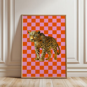 Gold Leopard & Red Pink Checkerboard Maximalist Wall Art, Bold Dopamine Statement Piece for Modern Aesthetic Rooms, Unique Interior Design Gift - photo #12